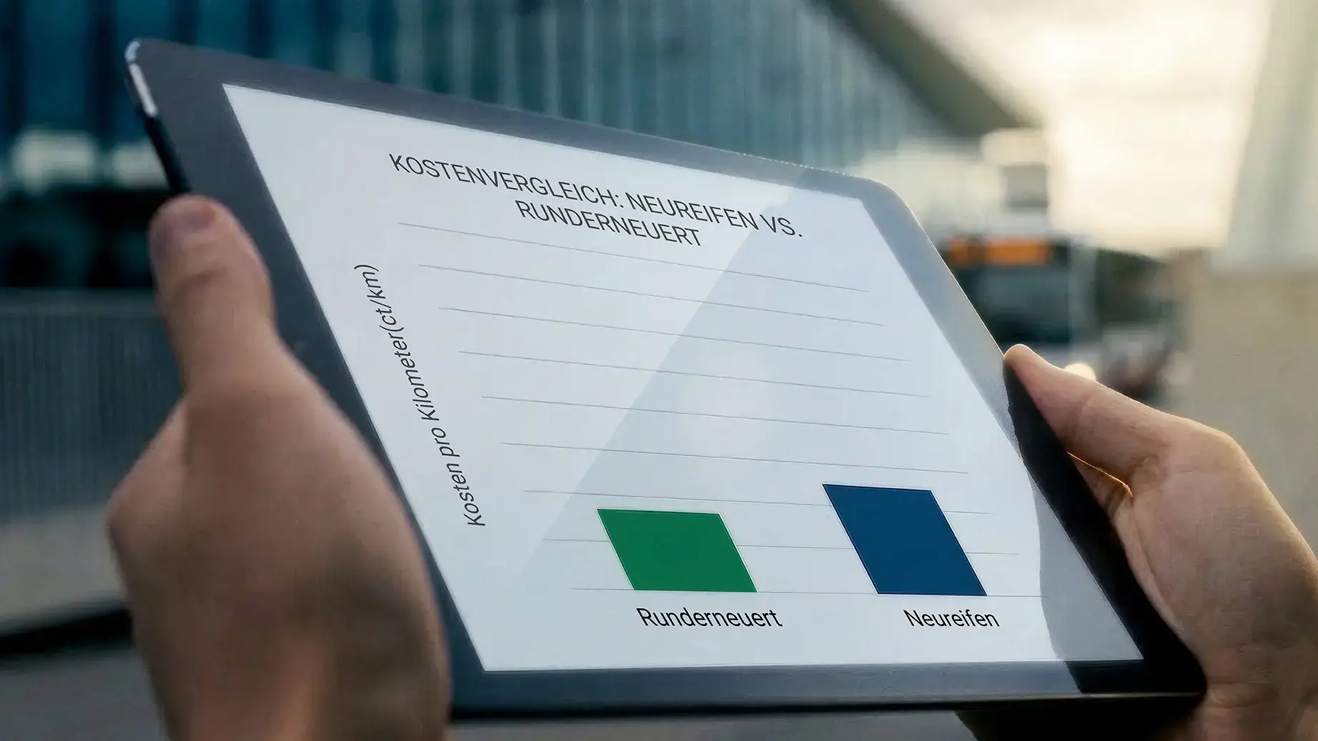 Tiaxon Runderneuerung für Nutzfahrzeugreifen mit digitalem Kostenvergleich zwischen runderneuerten Reifen und Neureifen im Flotteneinsatz